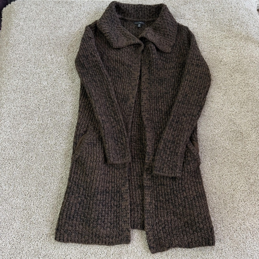 Willi Smith Sweater Cardigan Womens S Brown Wool Alpaca Collared Open Front